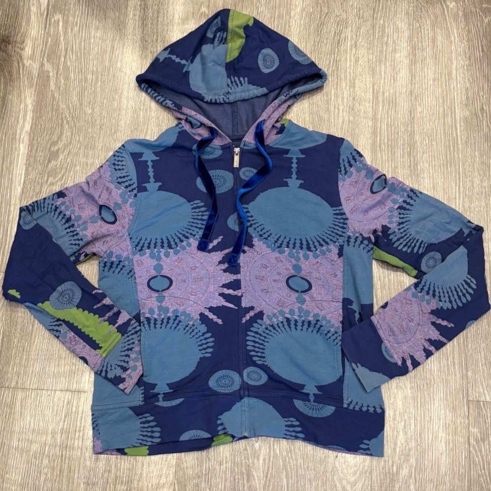 Custo Barcelona Cyber Euro Art Pop Full Zip Hoodie Blue Purple 10 Psychedelic